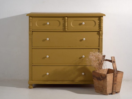 Large antique mustard chest of drawers (c.1920) #78 – Rustic (photo 6 of 40)