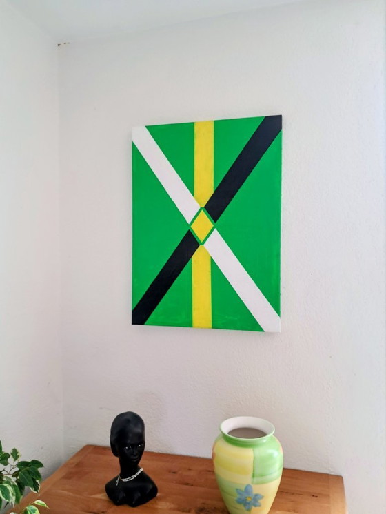 Image 1 of Enzo SAN MARCO - Essential colors on a green background - Artist's painting