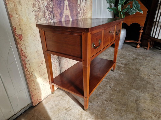 Klassiek Frans tv-meubel, sidetable, wandtafel, laptoptafel, met klepdeurtje afm. 87x48cm en 72cm hoog.