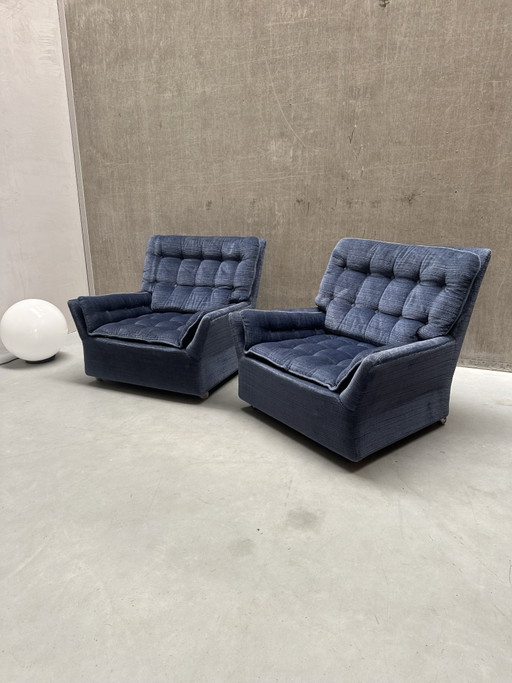 Set of 2 vintage blue mobile armchairs '70s