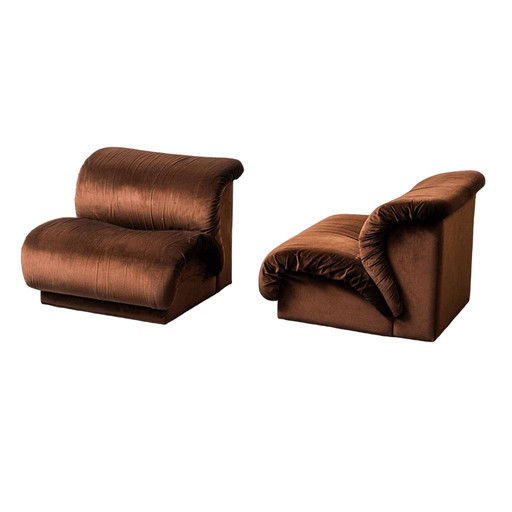 Pair of brown velvet armchairs by Doimo Salotti, 1970s