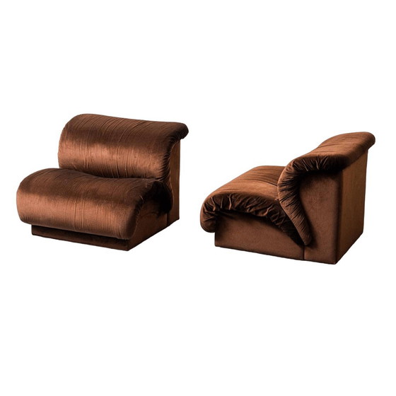 Image 1 of Pair of brown velvet armchairs by Doimo Salotti, 1970s