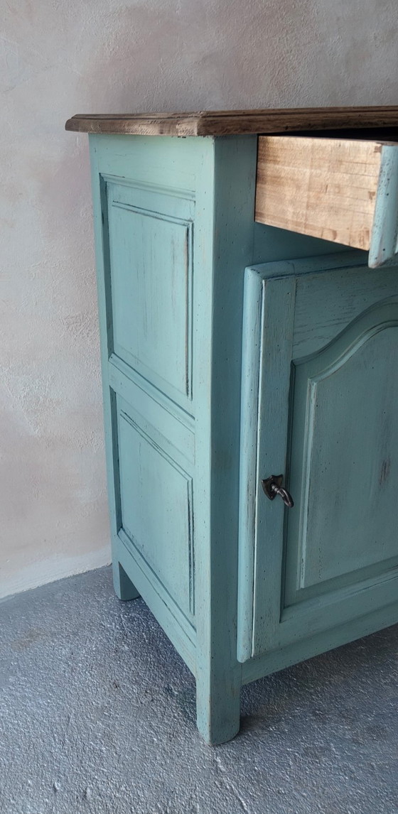 Image 1 of Antique jam cupboard with a sage green patina and solid wood finish