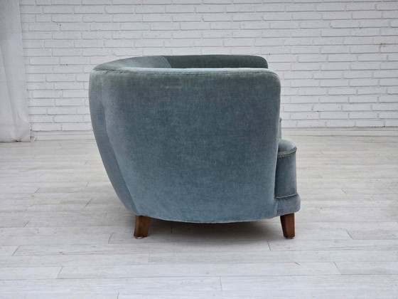 Image 1 of Divano curvo danese a 2 posti, anni '70, rivestimento in velluto blu.