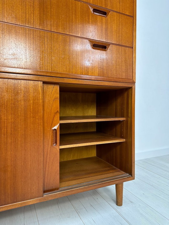 Image 1 of 1960s Danish Teak Cabinet – Mid-Century Three-Piece Storage Unit with Drawers & Sliding Doors