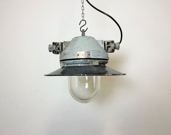 Image 1 of Grey Cast Aluminium Explosion Proof Lamp with Enameled Shade, 1970s