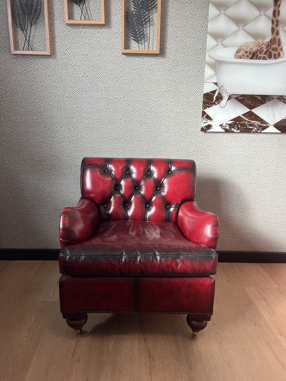 Image 1 of New Chesterfield Leather Armchair – Red/Black