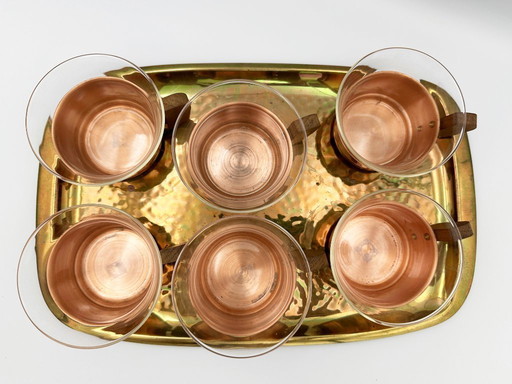 Service à thé en cuivre et teck