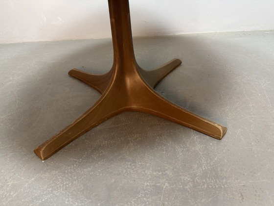 Image 1 of Mid-Century Design Round Adjustable Wooden Veneer Coffee / Dining Table by Ilse Möbel with Solid Centered Pedestal, Germany 1960