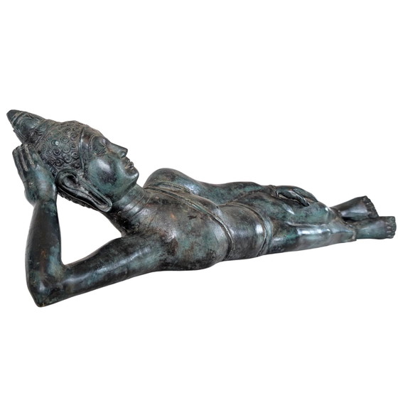 Bouddha Couché en Bronze Antique de Thaïlande avec Traces de Dorure, Statue Parinirvana, 77 cm – Sculptures (photo 3 of 7)