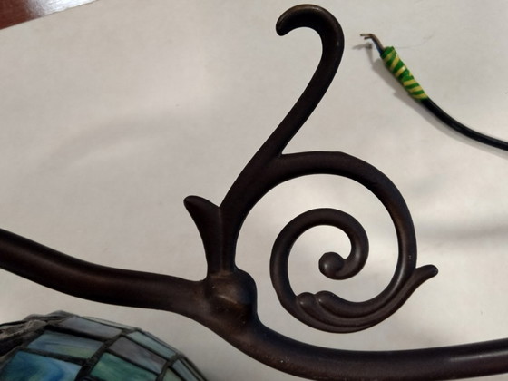 Image 1 of Bellissima lampada a sospensione Meyda Tiffany con finestre in vetro blu