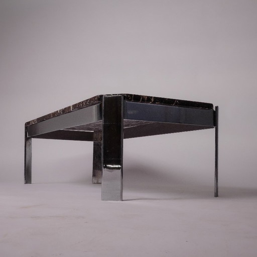 c. 1980 - Table basse en marbre Breccia et chrome - France