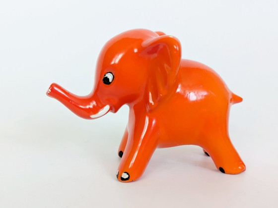 Image 1 of Goebel West Germany Elephant Pair Tangerine Orange Porcelain 1970s MCM Figurines