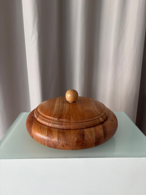 Houten schaal met deksel, bruin