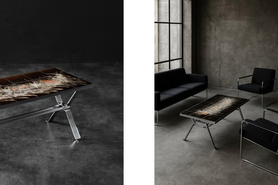 Image 1 of Table basse vintage moderne du milieu du siècle avec plateau en céramique carrelée, années 1970