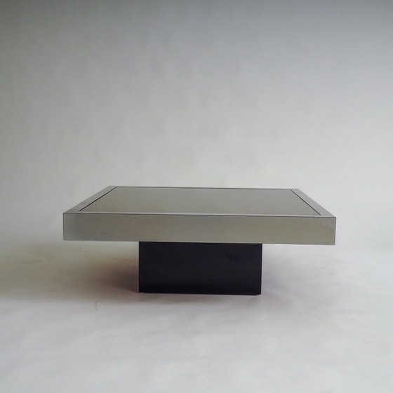 Image 1 of Tavolino in acciaio inox con piano in vetro marrone