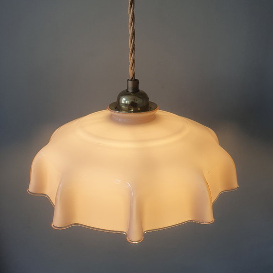 Vintage French pendant lamp - pastel rose opaline glass. – Metal (photo 5 of 15)