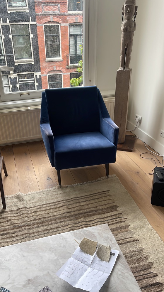 Image 1 of Set of 2 Blue Velvet Armchairs