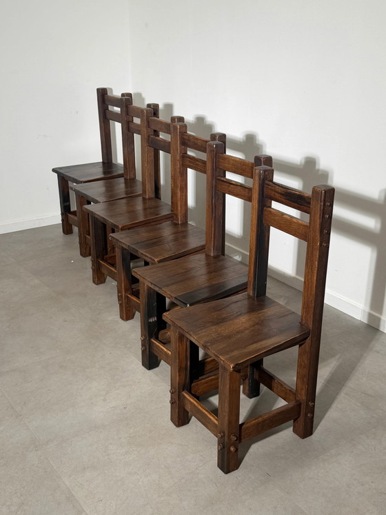 Set of Six Brutalist Solid Wood Dining Chairs (photo 6 of 7)