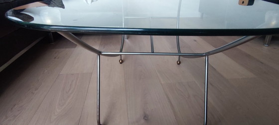 Image 1 of Vintage mid-century coffee table with heavy glass top and chrome frame (1960s)