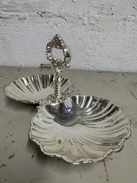 Image 1 of Présentoir coquillage métal argenté vintage