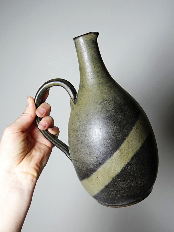 Image 1 of Vintage 1960s-1970s glazed stoneware pear-shaped pitcher/jug