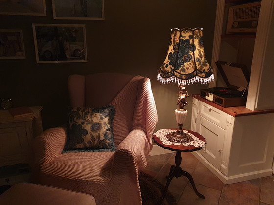 Image 1 of Magnifique abat-jour fait main en tissu vintage