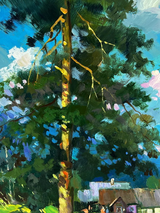 Image 1 of Original Oil Painting Nature Landscape Countryside Swamps near the Village