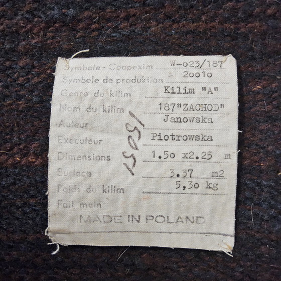 Image 1 of Vintage wollen Design Kilim Tapijt Maria Janowska (Zachód) zonsondergang (Poolse kunst)