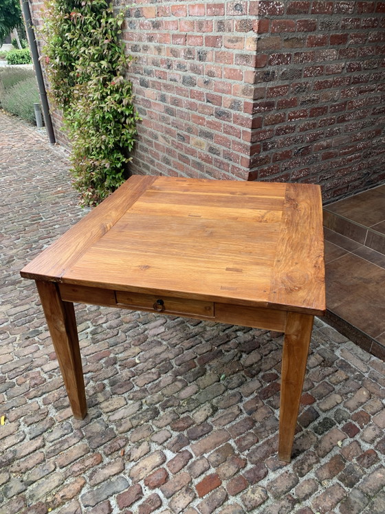 Country Style Teak Dining Table + 4 Lloyd Loom Chairs – Dining set, Wood, Wicker (photo 3 of 8)