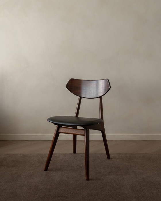 Image 1 of Vintage Dining Chairs by Louis van Teeffelen for AWA (Set of 6) | Reupholstered in Black Skai | Dutch Mid-Century | 1960s