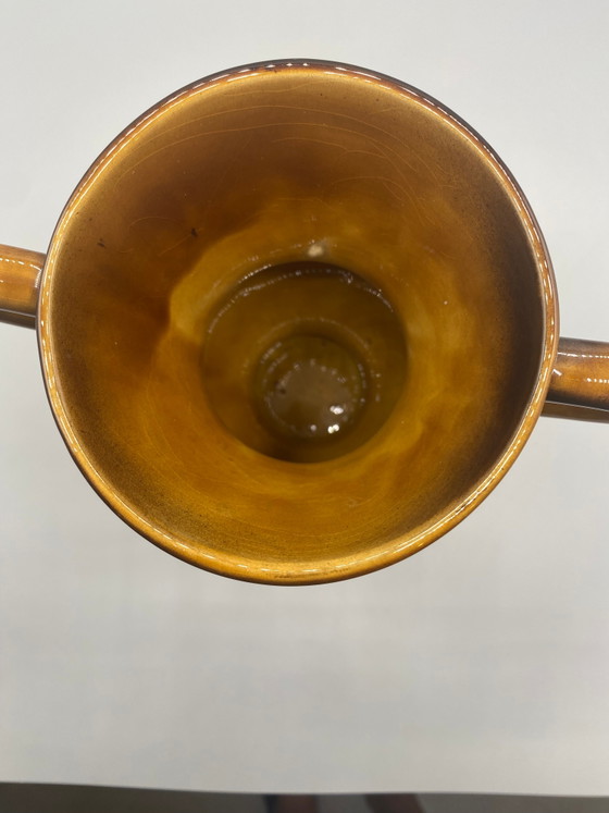 Vase Sarreguemines, décor hawaïen, peint à la main, 2 anses, émail brun flammé – Vaisselle, Ceramic, 1970 (photo 4 of 7)