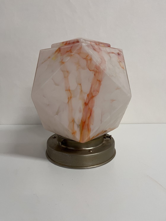 Image 1 of Plafoniera antica con vetro arancione rosso gemmato Art Déco