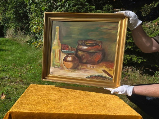 Peinture à l'Huile Rustique Pot de Cuivre Cuisine - 1962