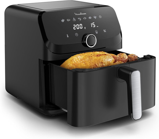 Moulinex Friteuse à air, Très grande capacité de 7.5L, 8programmes prédéfinis, Format compact, Easy Fry Mega, EZ8558F0, Noir