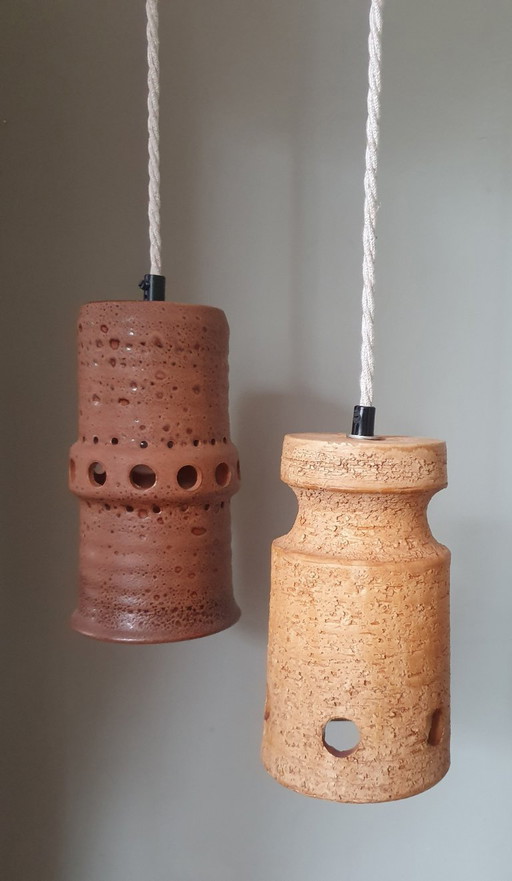 Set di 2 lampade a sospensione vintage in ceramica, Germania Ovest, vetro lava