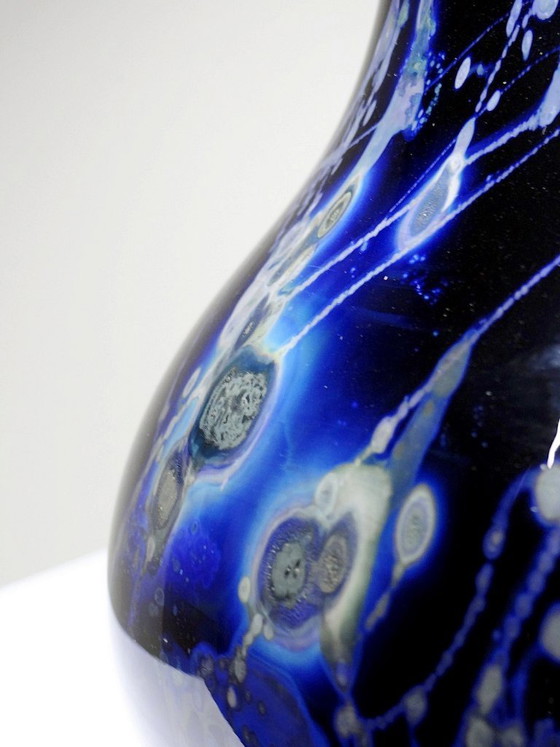 Image 1 of Large vintage purple art glass vase with silver inclusions
