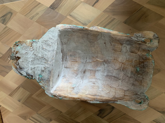 Image 1 of Buddha head wood blue-green and gold