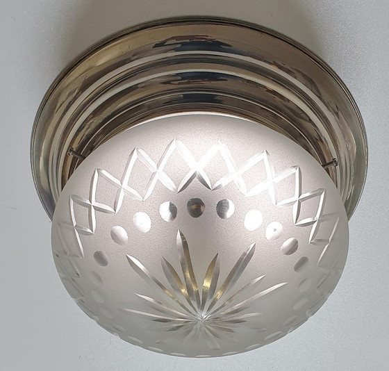 Image 1 of Lampada da soffitto Art Déco in vetro tagliato e cromato