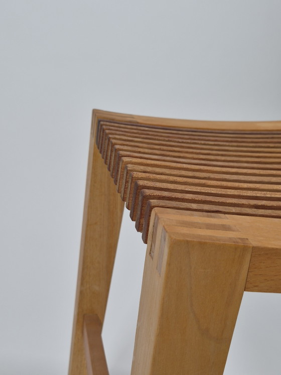 Vintage carpentry wooden stool slatted chair design (photo 7 of 14)