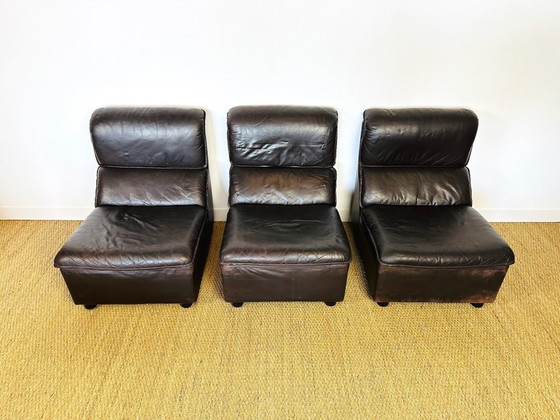 Image 1 of Canapé Modulaire et fauteuil vintage en Cuir, Allemagne, 1970, Set de 4