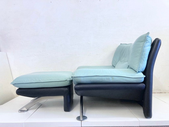 Image 1 of Postmoderne fauteuil met voetenbankje van Nicoletti Salotti jaren 80 ontwerp