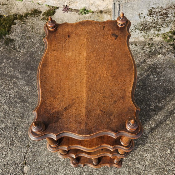 Image 1 of Französisches antikes mobiles Holzregal auf Rollen – viktorianische Konsole – Musikregal – 1920er Jahre