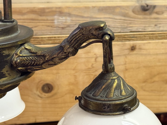 Image 1 of Rare Art Nouveau pendant lamp | 3 perfect original opal glass shades | 1905–1925