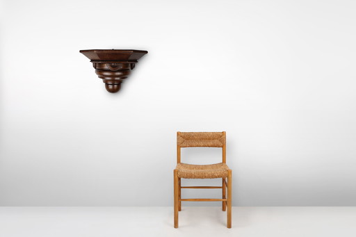 19th Century Art Deco Architectural Wall-Mounted Console in Oak, France