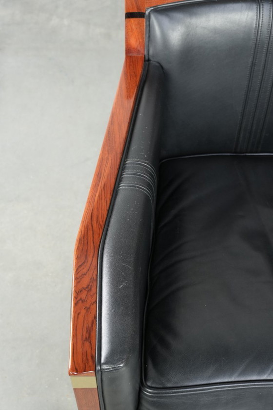 Image 1 of Fauteuil Art Déco en cuir noir et bois de la série Decoforma de Schuitema