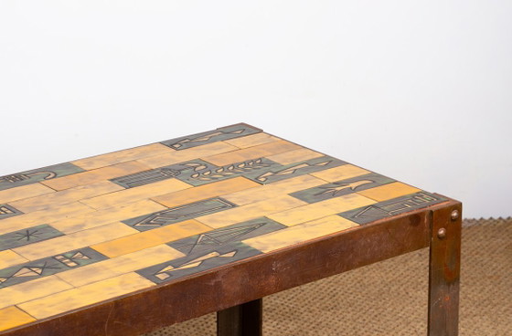 Image 1 of Coffee table in glazed ceramic and steel base by Jean Garbero Vallauris 1950.