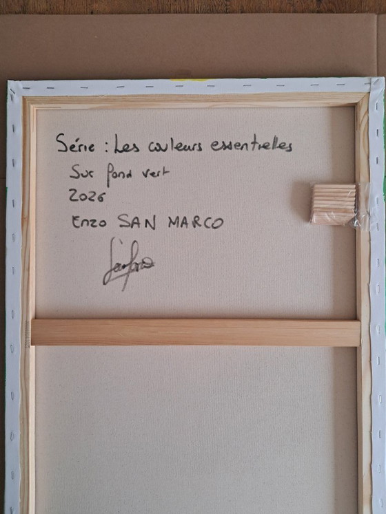 Image 1 of Enzo San Marco - Essentiële kleuren op een groene achtergrond - Schilderij van de kunstenaar