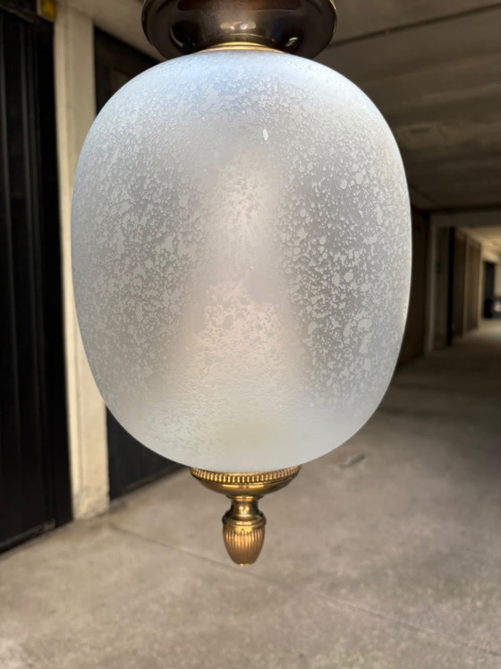 Vintage Italian Brass Pendant Lamp with Frosted Glass – 1960s/1970s (photo 10 of 10)