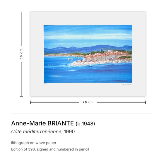 Anne-Marie Briante Signed Lithograph Côte Méditerranéenne 1990 – Lithographs & prints, Paper (photo 3 of 5)